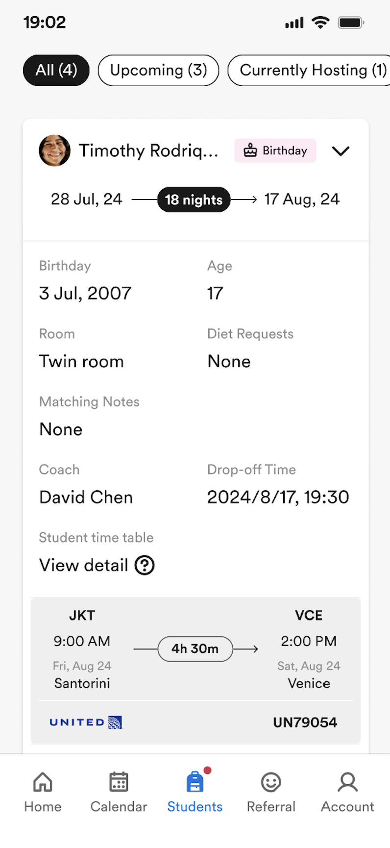 homestay app student screen